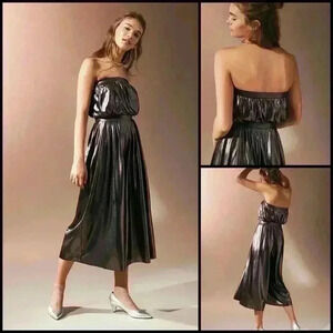Urban Outfitters Hollywood Metallic Strapless Wide Leg Pleated Jumpsuit Size S